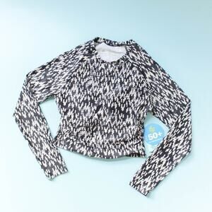 Sol Borne Crop Rashguard Black White Print UPF 50+ Size M NWT